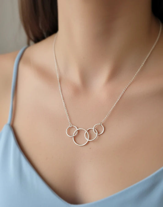 Silver Finish Four Linked Circle Necklace
