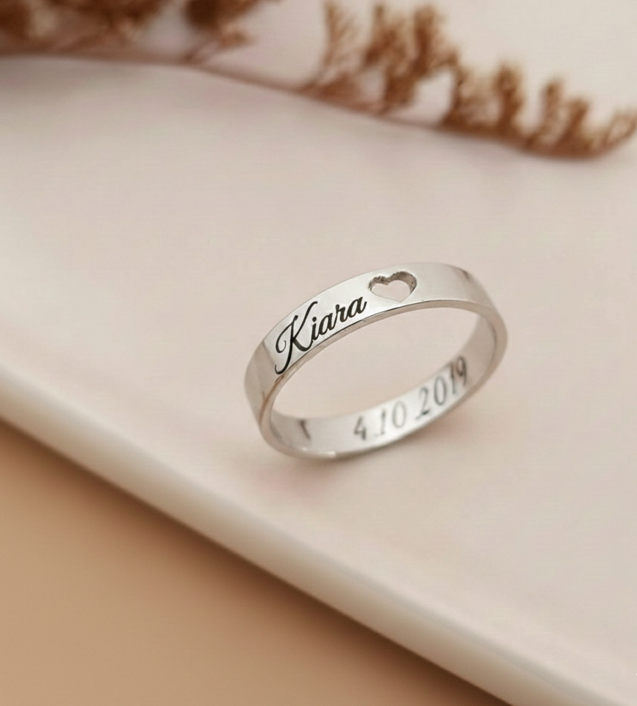 Engraved Name and Date Message Ring