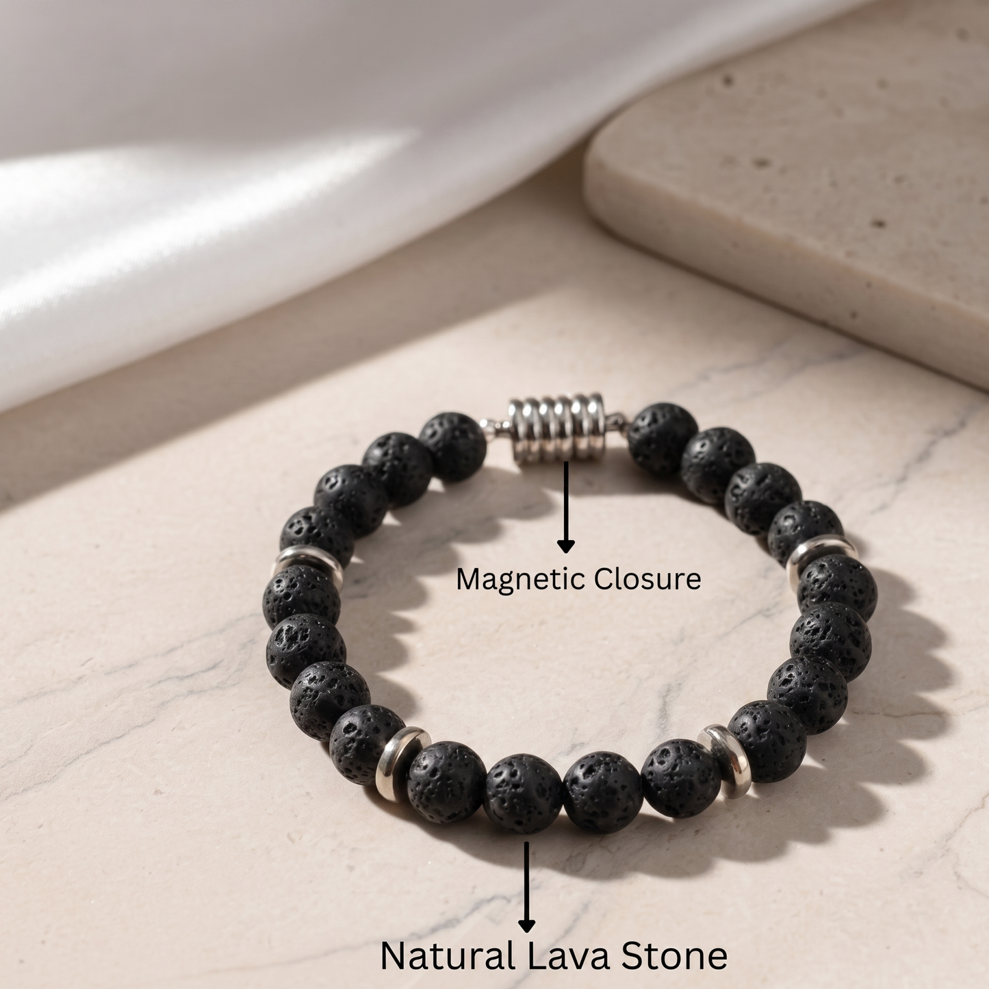 Lava Stone Bracelet with Magnetic Clasp - Unisex